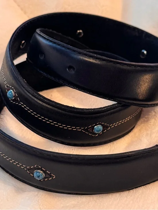 Vintage Brighton black Leather Belt with Turquoise Accents - Size 34 - Picture 6 of 7